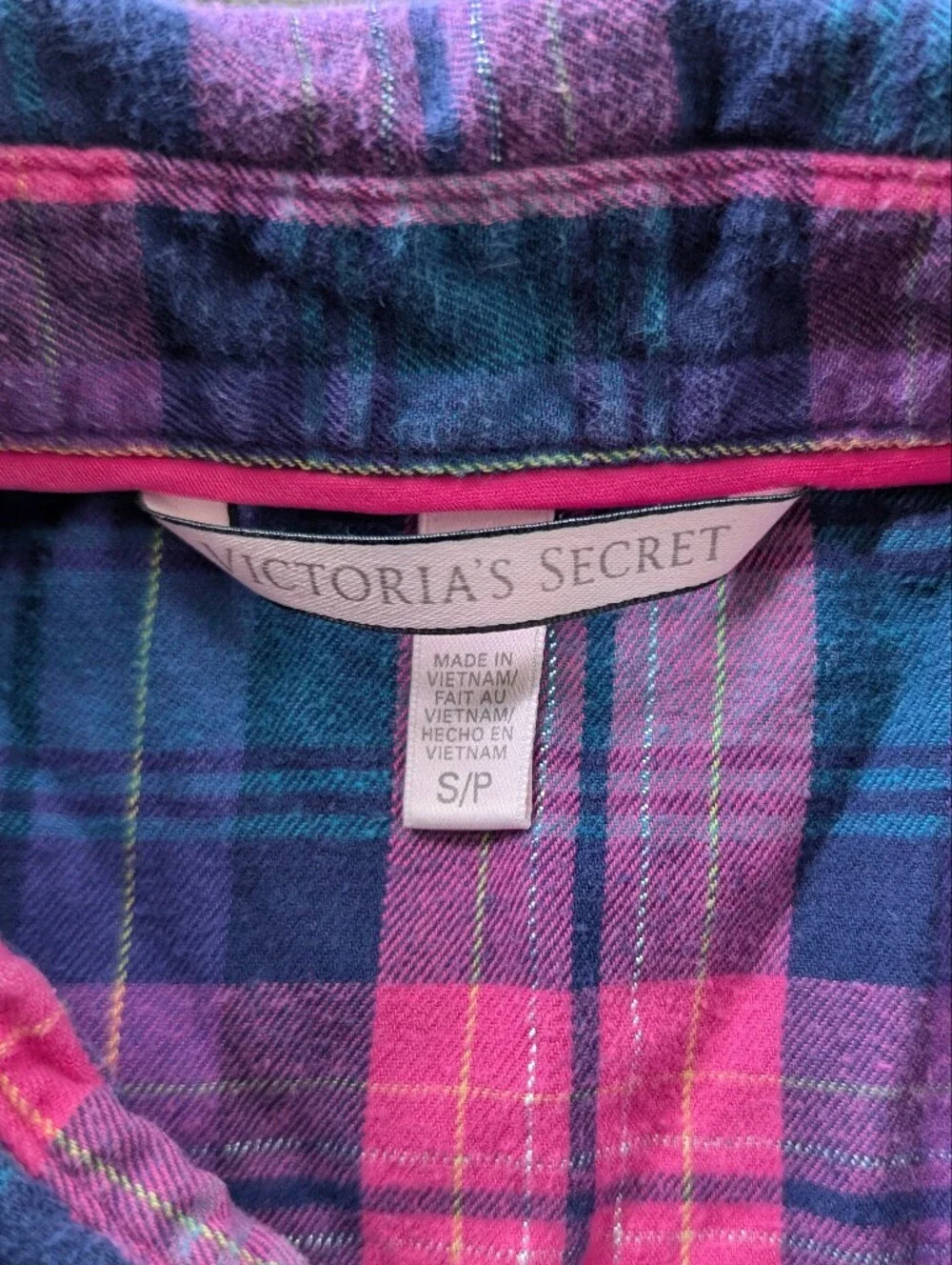 Victoria's Secret Pink & Blue Plaid Pajama Set Size Small